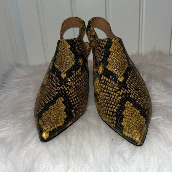 JOIE Rines mustard yellow/ black snakeskin print slingback pointed heel sz 38.5 - Picture 3 of 14
